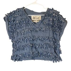 Paula Sweet Muslin Mink Blue Blouse Short Sleeve Womens Medium Boho Vintage